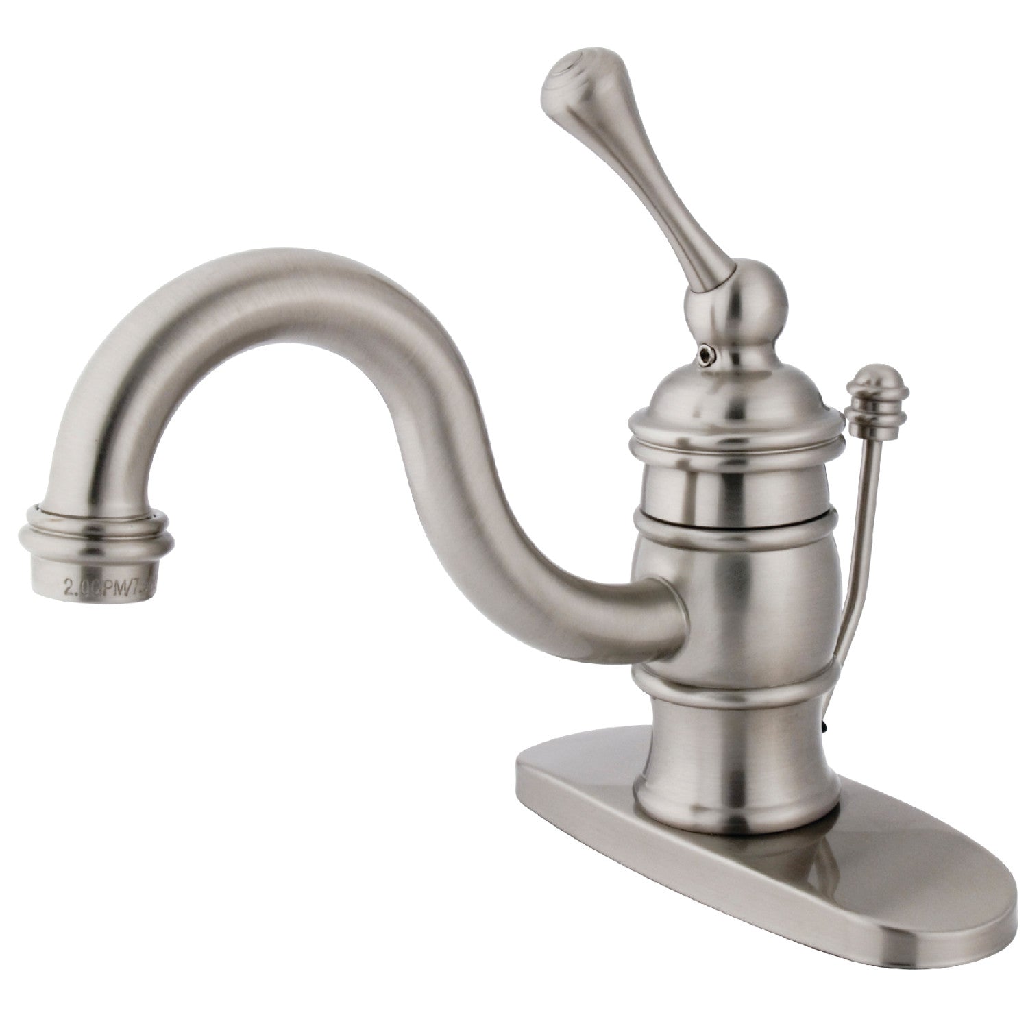 Kingston Heirloom KB3408BL - Victorian One-Handle 1-Hole Bathroom Faucet with Deck Plate and Pop-Up Drain, Brushed Nickel — image 1